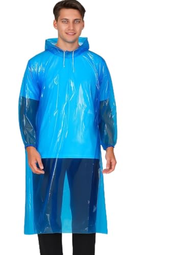 Image of Waterproof Unisex Raincoat | Hooded Full Sleeves Outdoor Poncho for Men, Women, Boys & Girls | Disposable Poncho Raingear Travel Rainsuit Barsaati Durable PVC Rainwear for Camping, Hiking, Travelling