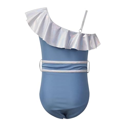 Jxstar Girls One Piece Swimsuit Metallic Ruffle Bathing Suit One Shoulder Swimwear with Decorative Waist Tie & Headband2