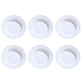 UNIQUE HOME LIVING Soup Plates Set of 6, 23.5cm (9") White Tempered Opal Glass Soup Plate Dinnerware Set, Stylish Deep Plate Set, Serving Plates Noodle Pasta Bowls, Dishwasher and Microwave Safe