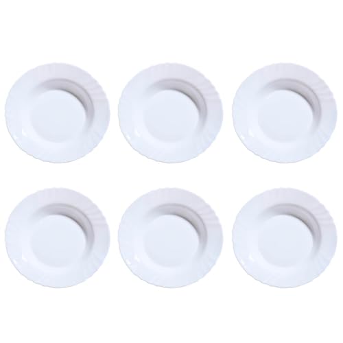 UNIQUE HOME LIVING Soup Plates Set of 6, 23.5cm (9) White Tempered Opal Glass Soup Plate Dinnerware Set, Stylish Deep Plate Set, Serving Plates Noodle Pasta Bowls, Dishwasher and Microwave Safe