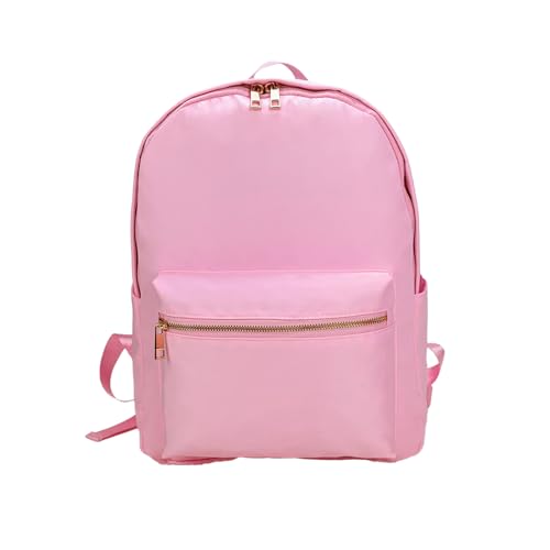 Nylon Backpack for Kids Teen Girls Boys, Waterproof Plain Bookbag Preppy School Bag Lightweight Travel Backpacks with Gold Zipper 15