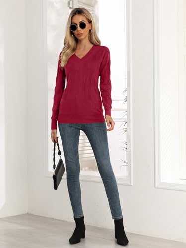 Image of Yincro Women V Neck Long Sleeve Soft Sweater Knit Casual Pullover Top