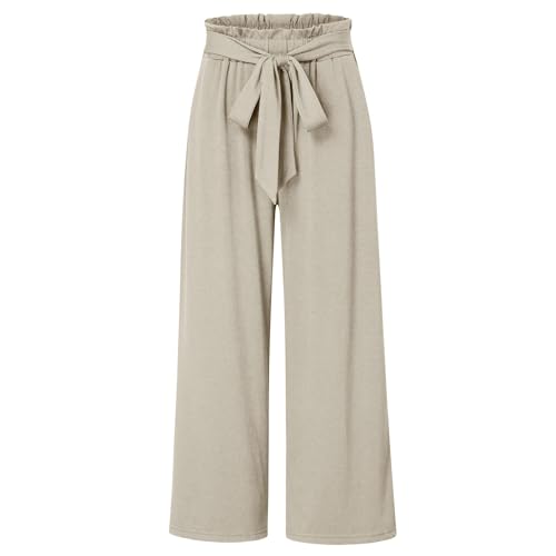 Girls Cotton Linen Pants Bowknot Belt Plain Lightweight Breathable Trendy Pants Elastic Waist Wide Leg Loose Trouser2