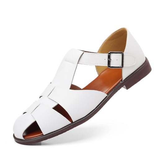 Santimon Men's Closed Toe Fisherman Sandals Buckle Strap Summer Dress Shoes Breathable PU Leather Comfortable Outdoor Casual Sandals for Work, Travel, Walking