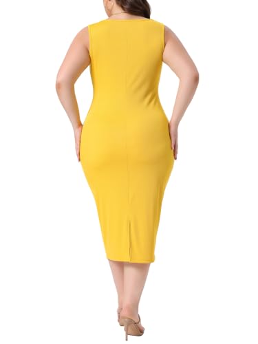 Image of Agnes Orinda Plus Size Dress for Women Summer Sleeveless Square Neck Bodycon Cocktail Sundress Sexy Midi Tank Dress