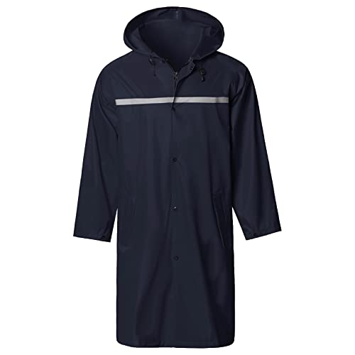 Image of Mens Long Hooded Safety Rain Jacket Waterproof Emergency Raincoat Poncho