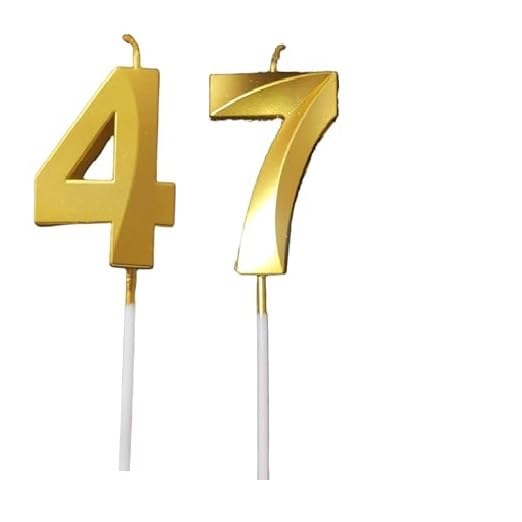 Image of ToyUniverse Number 47 Gold Candle | Forty Seven Number Candle | Number 47 Metallic Gold Candle for Forty Seventh Birthday,Anniversary, Surprise Party Cake Decoration Candle (Pack of 2,Number 47)