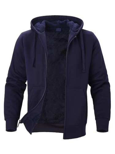Image of Gary Com Heavyweight Hoodies for Men, 1.8lbs Sherpa Lined Fleece Full Zip Up Winter Sweatshirts Jackets Navy M