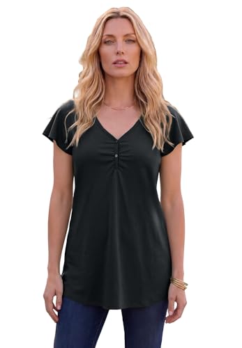 Roaman's Women's Plus Size Cotton Ultimate Flutter Sleeve