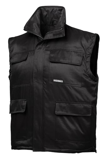 HighMax Weste Arbeitsweste Winterweste Funktion viele Taschen Beaver Fleece wattiert wasserabweisend atmungsaktiv Schwarz HM-2045A (L)
