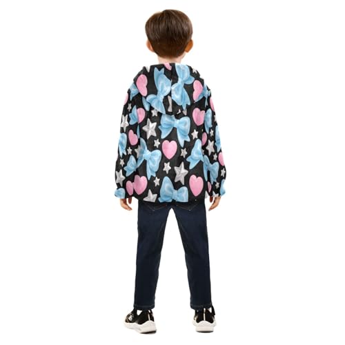 Blue Bows Pink Hearts Stars Toddler Fleece Jacket Girl Boys Hooded Fleece Jacket Coat Warm Outwear Zip-up 3-10T4