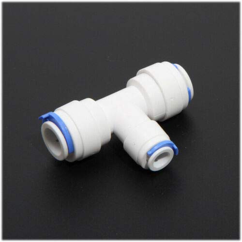 BE-TOOL - Conectores de ajuste a presión de 3/8 pulgadas + 1/4 pulgadas, conector en T de ajuste rápido para frigoríficos, acuarios y tuberías de ósmosis inversa (paquete de 5)