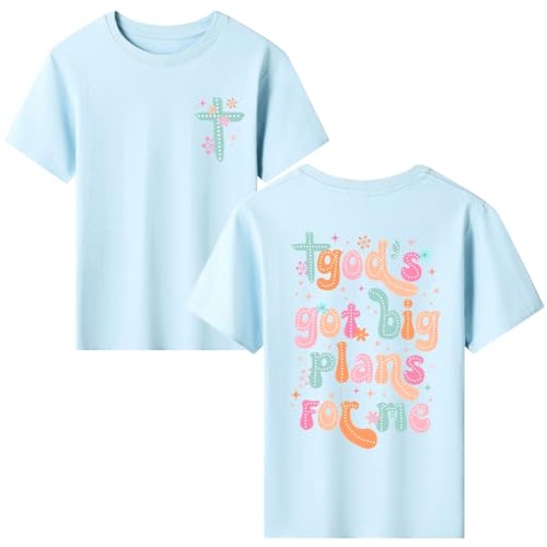 Image of Christian Shirts for Girls Bible Verse God Shirt Kids Graphic Tees Cute Cross Outfits Floral Print Summer Top
