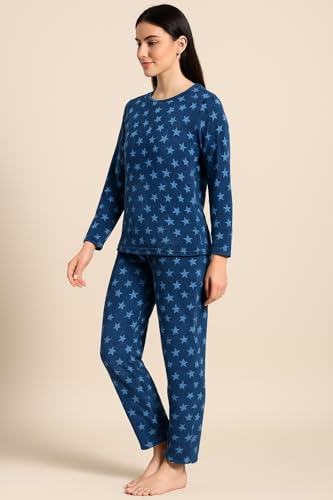 Image of CAMEY Women's Printed Full Sleeve Round Neck /V-Neck Top and Pajama Pants with Pockets