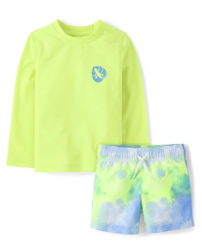 The Childrens Place Baby Boys and Toddler Long Sleeve Rashguard and Swim Trunks 2 Piece Set Tie Dye Gecko 5 Years