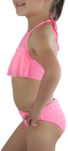 Image of ToBeInStyle Girls' Two Piece Halter Top Flowy Mesh Bikini & Bikini Bottoms