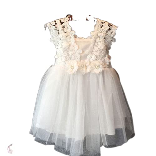 Zukmuk - Vestido de verano para niña, 2 a 7 años, elegante tul informal sin mangas, vestido de princesa, ceremonia de fiesta, vestido de encaje, blanco, 3-4 Años Cover
