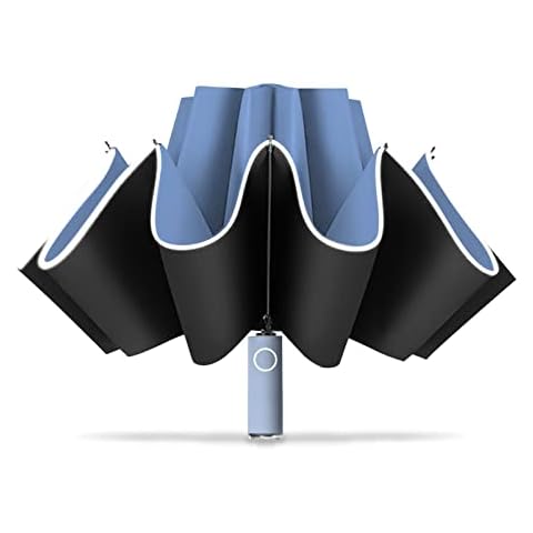Cloudia Men's Automatic Umbrella - Blue, Aluminum Alloy, Reflective Strips, One Button Cover