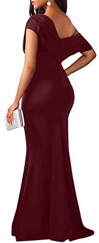 Image of shengfan Formal Evening Dress for Women Elegant 2025 Sexy Off Shoulder Ruched Wedding Guest Bodycon Party Maxi Dresses