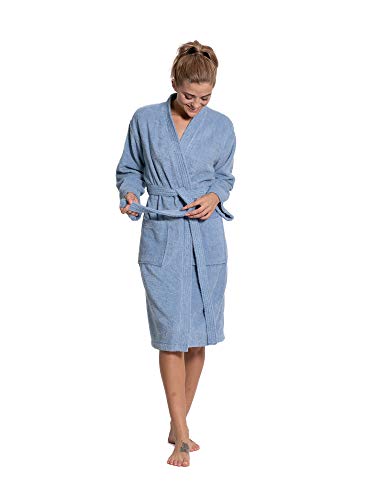 Image of Turkuoise Soft & Absorbent Towel Robe, 100% Cotton Turkish Terry Cloth Kimono Bathrobes for Women