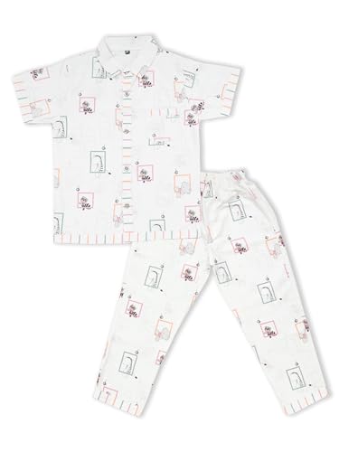 Image of MINIMATES Unisex Kids Cotton All Over Printed Night Suit Sleepwear Top & Pyjama Set Full Sleeve with Pockets for Girls & Boys with Buttons /Sleepwear for Girls /Night Dresses