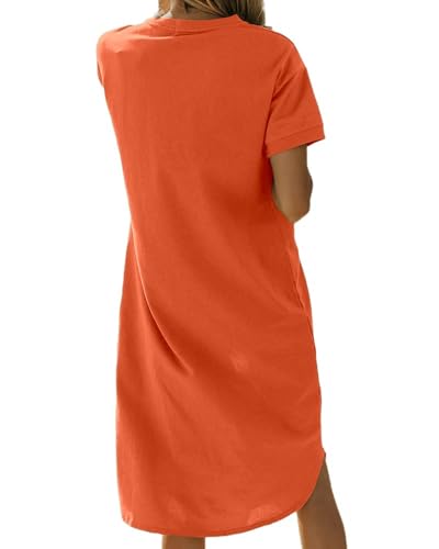 Image of Dyexces Summer Dress for Women Crew Neck Short Sleeve Solid Basic T-Shirts Casual Midi Dresses with Pocket
