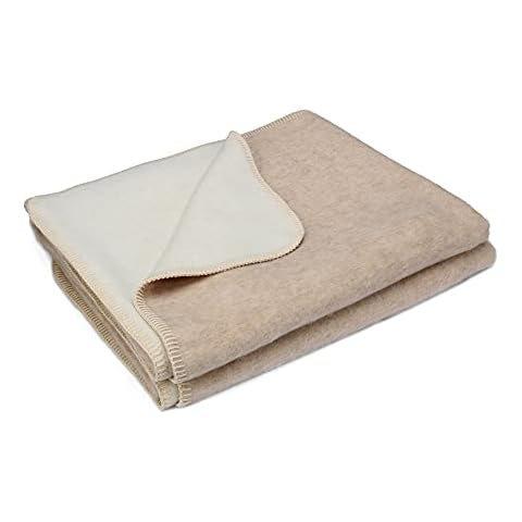 Puna Blessing - 100% Natural Fiber Eco Alpaca Wool Cotton Blanket Undyed Colors Warm Thick Biface Bicolor Design 80" x 60" (Beige/Ivory) Cover