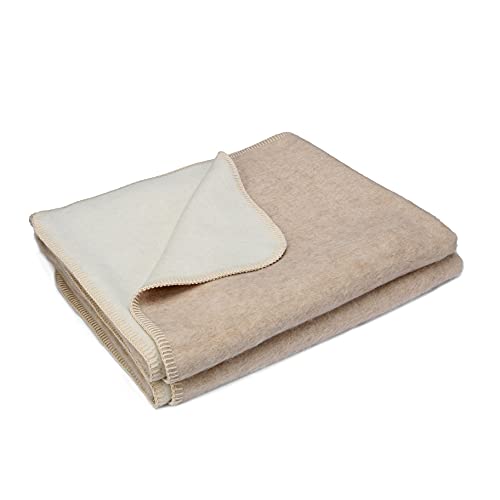 Puna Blessing - 100% Natural Fiber Eco Alpaca Wool Cotton Blanket Undyed Colors Warm Thick Biface Bicolor Design 80" x 60" (Beige/Ivory)