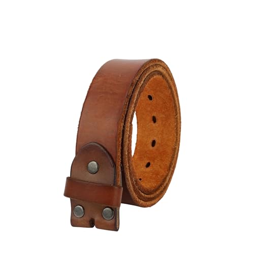 Men's Full Grain Leather Belt Vintage Distressed Style with Snap-On Strap 1 1/2