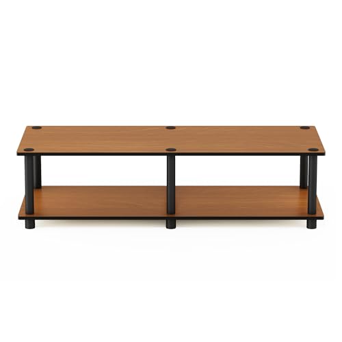 Image of Furinno JUST Toolless TV Stand, 2-Tier Wide Entertainment Center for TV up to 46 Inch, Open Shelf TV Console, for Living Room, Bedroom, Light Cherry