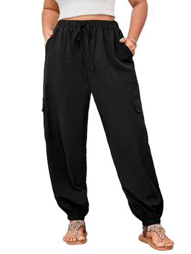SOLY HUX Women's Plus Size High Waist Cargo Pants Casual Loose Baggy Jogger Pants Trousers Pockets