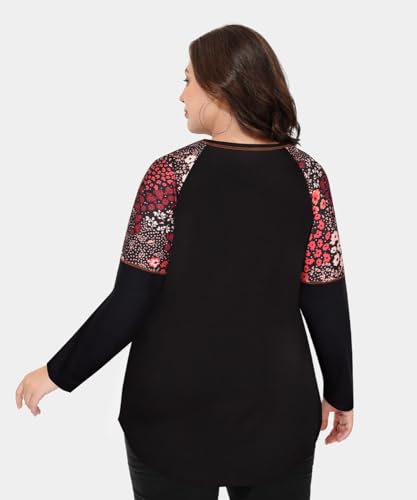 Image of CARCOS Plus Size Tops for Women Color Block Flower /Striped /Camo Crew Neck Long Sleeve Tee Shirt