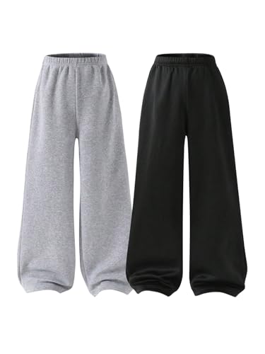 Boy's 2 Packs Sweatpants Elastic Waist Wide Leg Pants Casual Athletic Trousers