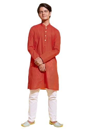 Image of VASTRAMAY boys VASTRAMAY YUVA Boys' Red and White Pure Cotton Kurta Pyjama Set