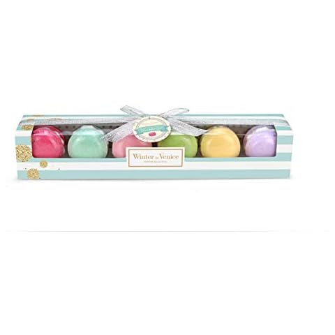 Winter in Venice - Macaron Bath Bombs - Luxury Bath Fizzer Spa 6pc Gift Set - Paraben Free - Blue Cover