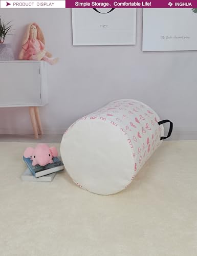 Image of Laundry Hamper Large Canvas Fabric Storage Basket Pink hearts | Organizer Bin Dirty Clothes Collapsible Waterproof for College Dorms, Boys and Girls Bedroom,Bathroom