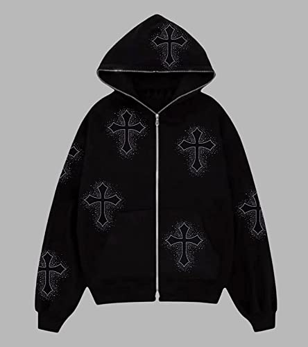 Womens Zip Up Skeleton Glitter Gothic Y2K Jacket, Rhinestone Punk Dark E-Girl Hooded Sweatshirt2