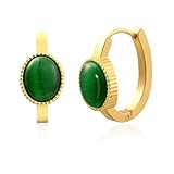 Watforsh 14K Plated Gold Chunky Emerald Huggie Hoop Earrings for Women Green Gemstone Earrings