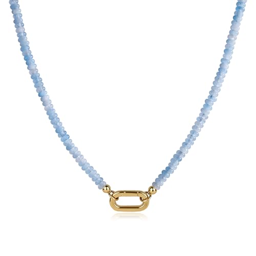 SAMYA Aquamarine Necklace - 4X2mm Beads Blue Beaded Necklace for Women Aquamarine Jewelry for Women with Gold-Plated Oval Clasp 18 Length