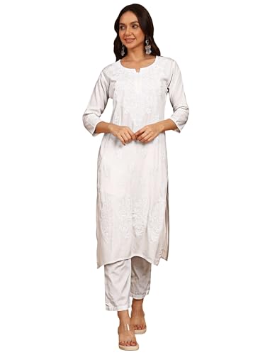 Image of Women Pink Ethnic motifs Embroidered Lucknowi Chikankari Long Kurti