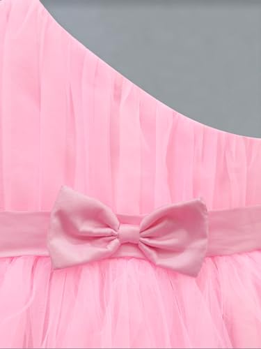 Image of A.T.U.N. (All Things UBER Nice) Girls Knee Length Solid One Shoulder Bow Fit & Flare Dress