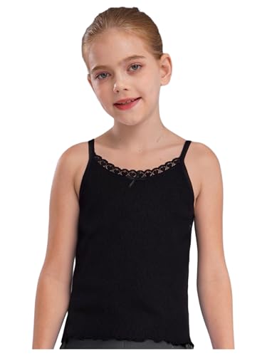 Jugaoge Kids Girls Sleeveless Lace Trim Spaghetti Strap Camisole Vest Tank Tops Basic Ribbed Undershirts