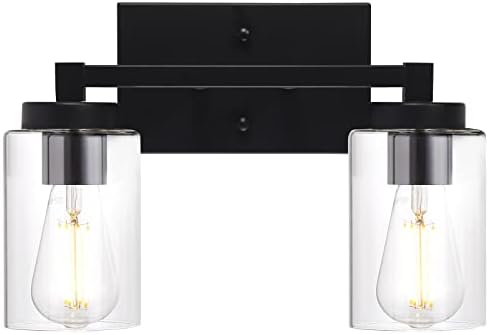 XINCAN 2 Mild Self-importance Mild Fixture in Matte Black End,Farmhouse Rest room Lighting Over Mirror Steel Base Wall Sconces with Clear Glass Shade