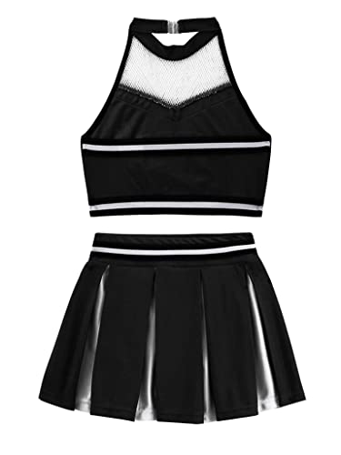 Moggemol Kids Girls Cheerleading Costume Outfit Tank Tops With Pleated Mini Skirt Set Schoolgirls Uniform Black,Mesh 14 Years #TOP3
