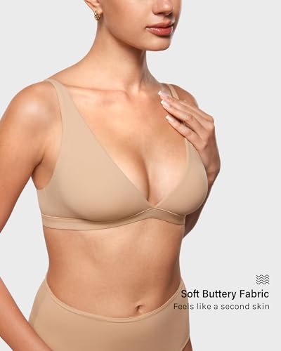 Image of INLYRIC Women's Inbarely Soft Plunge Bralette - Deep V Unlined Triangle No Padding No Underwire Sexy Comfort Sleep Bra
