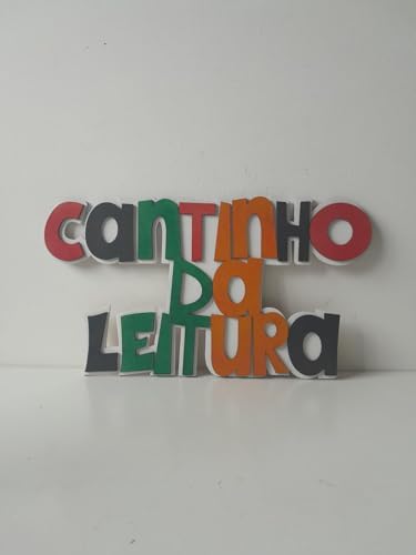 Cantinho da Leitura, Decoração de Parede em MDF, 34x20cm, Letras Coloridas ...