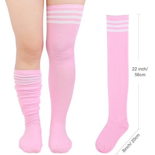 Image of DRESHOW Plus Size Thigh High Socks Striped Over Knee Long Boot Stockings Knee High Tube Socks Leg Warmers for Women