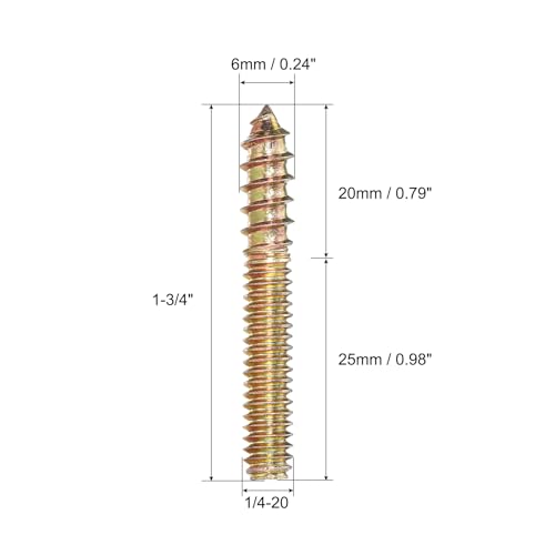 Image of uxcell 1 /4-20x1-3 /4 Hanger Bolts, 8pcs Double Ended Screws Wood Dowel Screws for Furniture