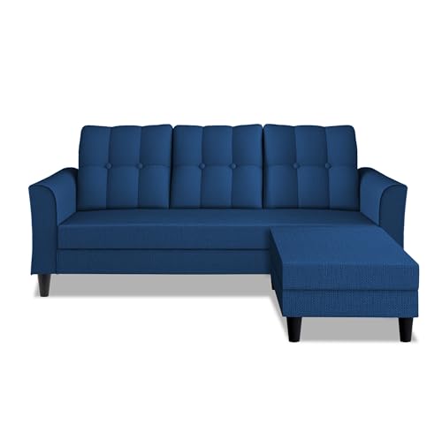 Image of Adorn India Maddox Tufted L Shape 4 Seater Sofa Set (Blue) (3 Year Warranty)