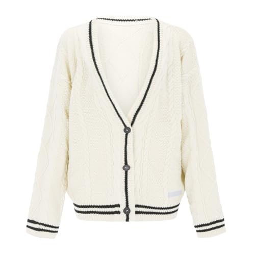 Image of Women's Long Sleeve Cardigan V Neck Stars Button Down Oversized Open Front Sweaters Casual Cable Batwing Knitted Coat